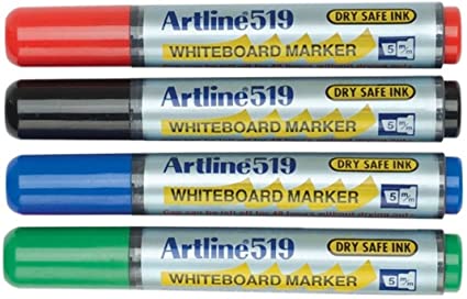 Toate produsele, Marker pentru tabla de scris ARTLINE 519 - Dry safe ink, varf tesit 2.0-5.0mm, 4 culori/set - vectordirect.ro