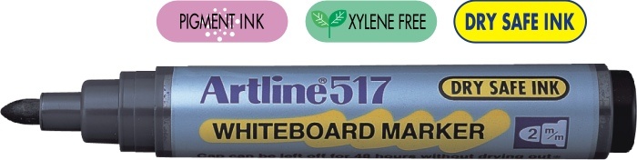 Accesorii table magnetice, Whiteboard marker ARTLINE 517 - Dry safe ink, varf rotund 2.0mm - negru - vectordirect.ro