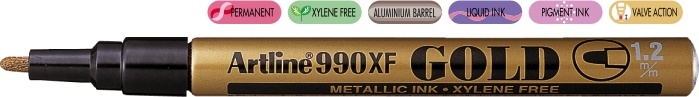 Stilouri, Marker cu vopsea ARTLINE 990XF, corp metalic, varf rotund 1.2mm - auriu - vectordirect.ro