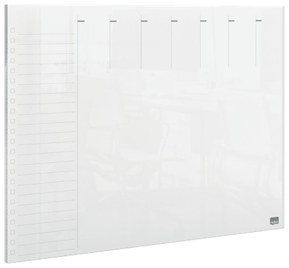 Organizator NOBO, saptamanal, acrylic, pentru birou sau perete, A4, marker inclus, transparent