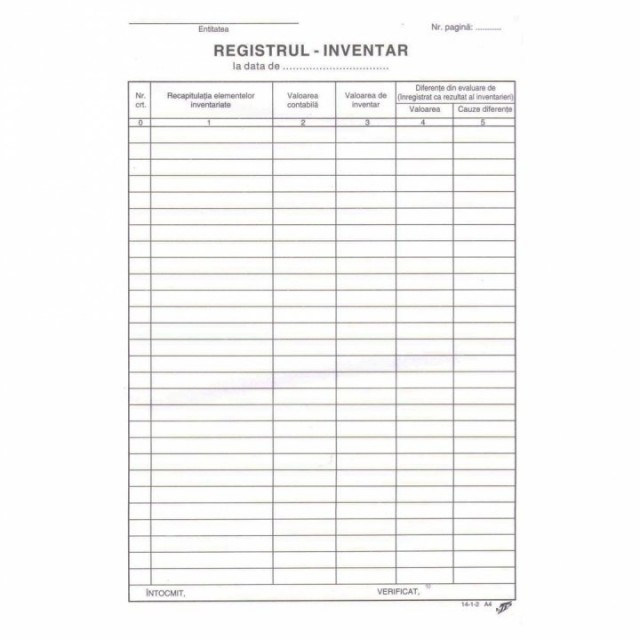 Indecsi si separatoare, Registru inventar, format A4, 100 coli/carnet - vectordirect.ro