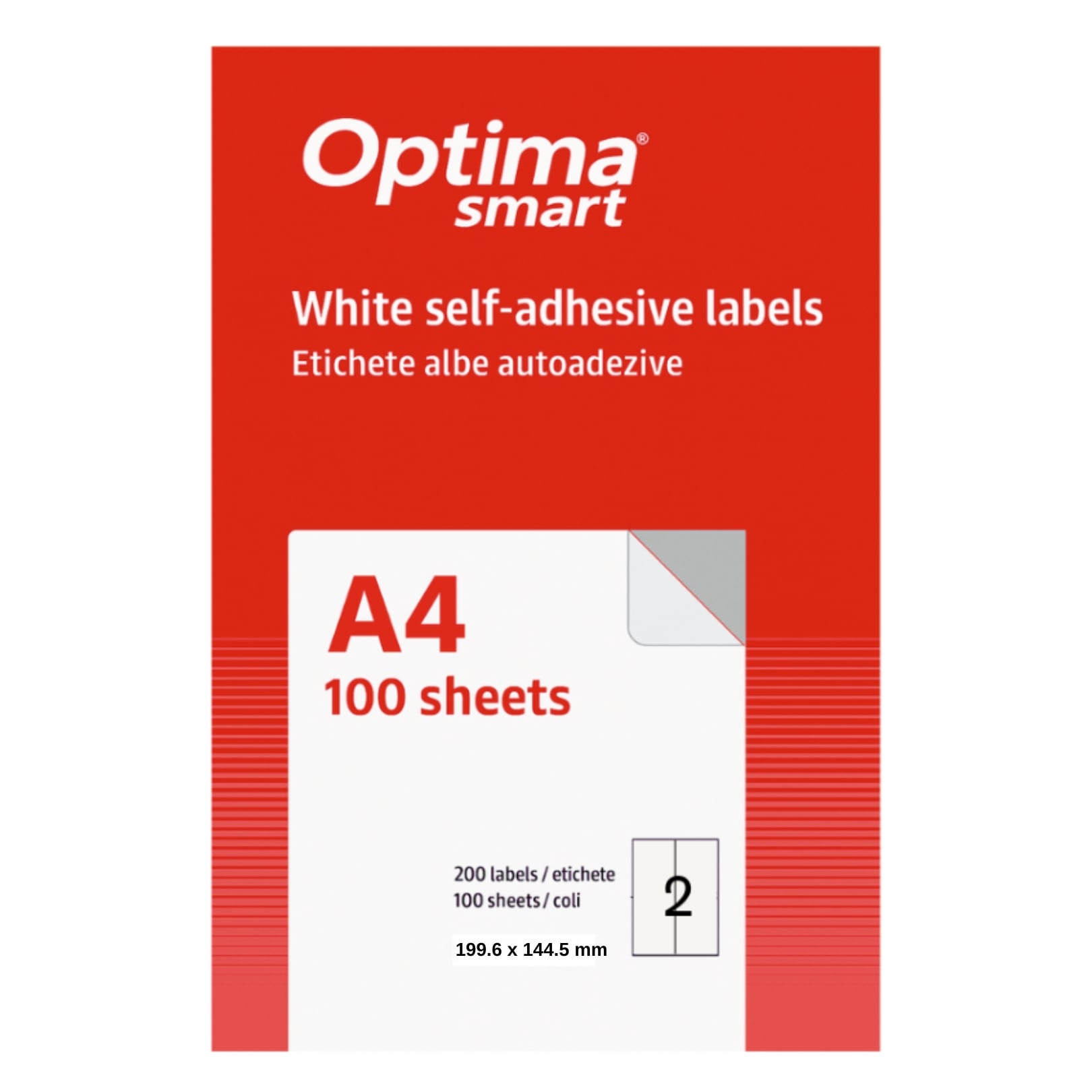 Etichete aut OPTIMA Smart, Etichete albe autoadezive 2/A4, 199.6 x 144.5 mm, 100 coli/top, Optima Smart - colturi rotunjite - vectordirect.ro