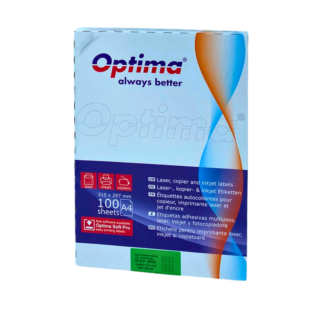 Etichete color autoadezive 24/A4, 70 x 37 mm, 100 coli/top, Optima - verde