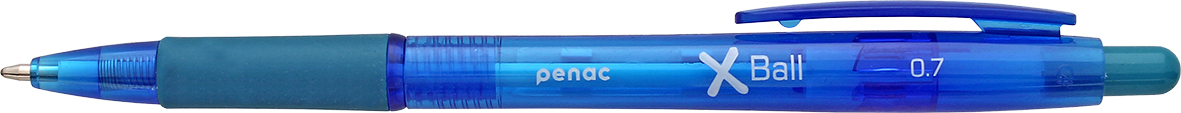 Pixuri Penac, Pix PENAC X Ball, rubber grip, 0.7mm, clema plastic, corp transparent albastru - scriere albastra - vectordirect.ro