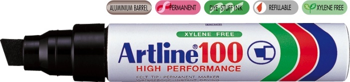 Marker permanent ARTLINE 100, corp metalic, varf tesit 7.5-12.0mm - negru