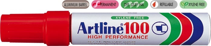 Stilouri, Permanent marker ARTLINE 100, corp metalic, varf tesit 7.5-12.0mm - rosu - vectordirect.ro