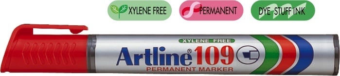 Top office, Marker permanent ARTLINE 109, corp plastic, varf tesit 2.0-5.0mm - rosu - vectordirect.ro