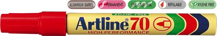 Toate produsele, Permanent marker ARTLINE  70, corp metalic, varf rotund 1.5mm - rosu - vectordirect.ro