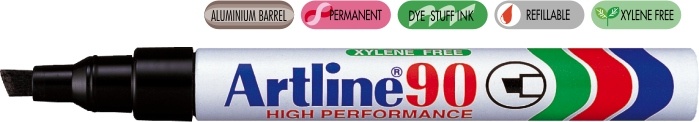Stilouri, Permanent marker ARTLINE  90, corp metalic, varf tesit 2.0-5.0mm - negru - vectordirect.ro