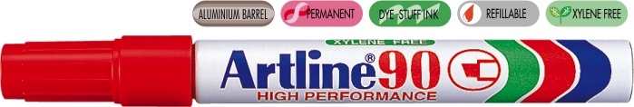 Toate produsele, Permanent marker ARTLINE  90, corp metalic, varf tesit 2.0-5.0mm - rosu - vectordirect.ro