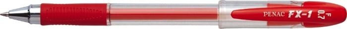 Rollere, Pix cu gel PENAC FX-1, rubber grip, 0.7mm, con metalic, corp transparent - scriere rosie - vectordirect.ro