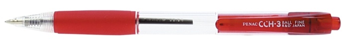Penac, Pix PENAC CCH-3, cu mecanism, rubber grip, 0.7mm, corp transparent - scriere rosie - vectordirect.ro