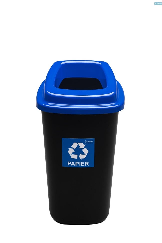 Plafor, Cos plastic reciclare selectiva, capacitate 28l, PLAFOR Sort - negru cu capac albastru - hartie - vectordirect.ro