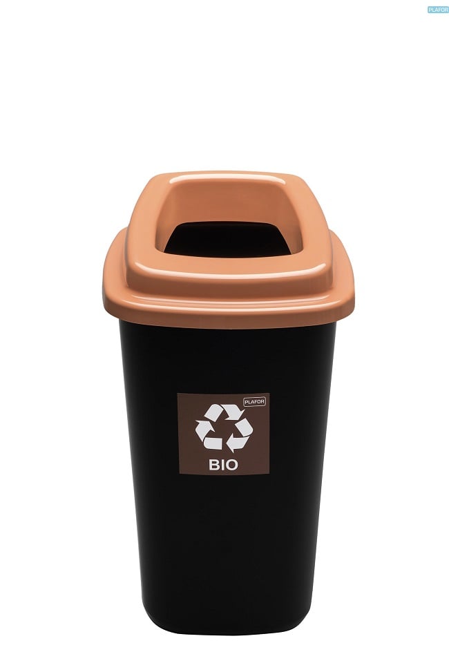 Toate produsele, Cos plastic reciclare selectiva, capacitate 28l, PLAFOR Sort - negru cu capac maro - bio - vectordirect.ro
