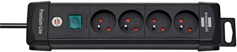 Prelungitor BRENNERSTUHL Premium, 4 prize cu impamantare, cablu 1.8 m, intrerupator - negru