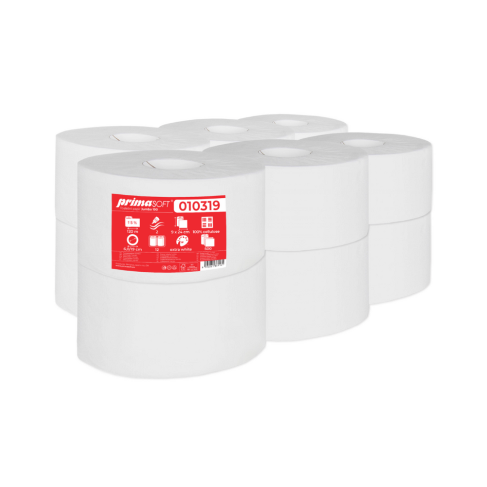 Prima Soft, Hartie igienica alba, 2 straturi, 120m, 12 role/bax, Prima Soft Jumbo 190 - vectordirect.ro