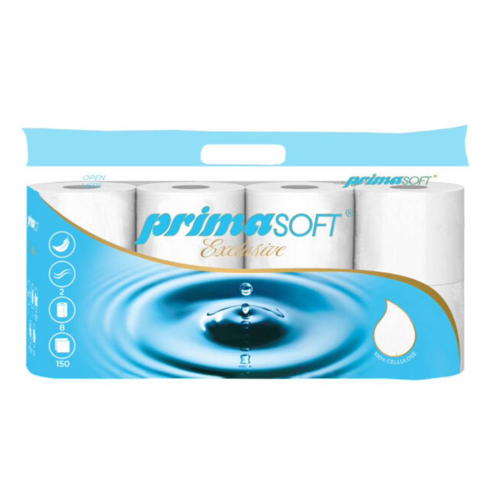 Prima Soft, Hartie igienica alba, 2 straturi, 17.55m, 8 role/bax, Prima Soft Exclusive - vectordirect.ro