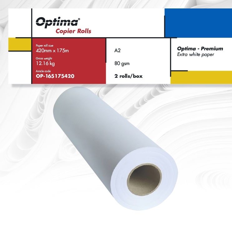 Hartie in formate mari si hartie foto, Rola Hârtie Copiator A2, 80gr, 420mm x 175m, 2 Role/Cutie - Optima Premium - vectordirect.ro