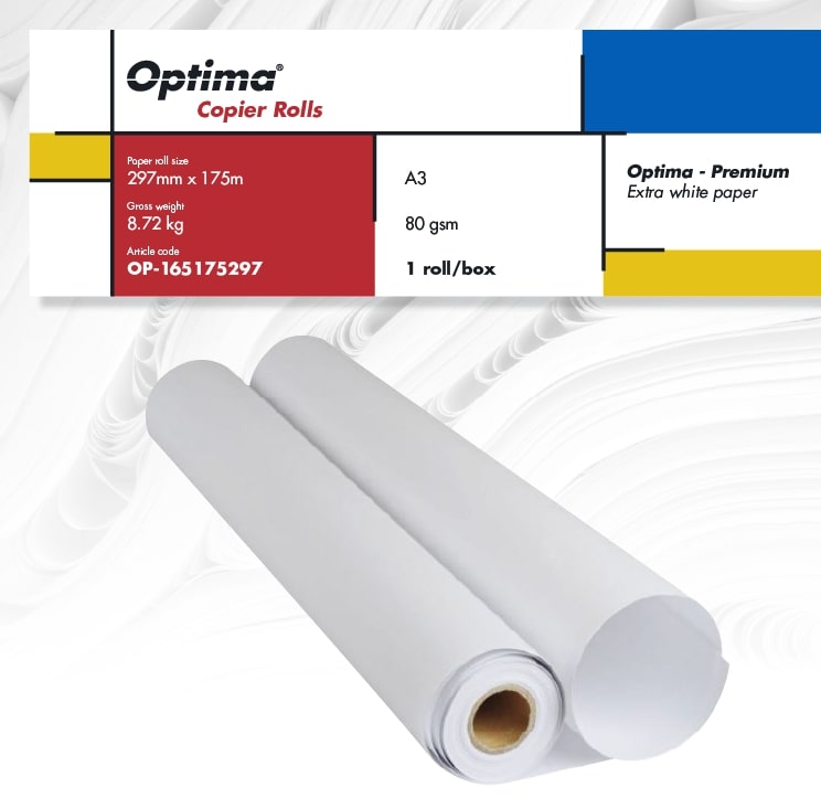 Notite autoadezive, Rola Hârtie Copiator A3, 80gr, 297mm x 175m, 2 Role/Cutie - Optima Premium - vectordirect.ro