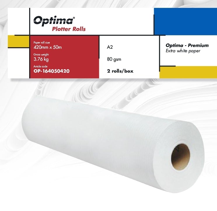 Carton alb, Rola Hârtie Plotter Premium A2 Optima - 80gr, 420mm x 50m, 2 Role/Cutie - vectordirect.ro