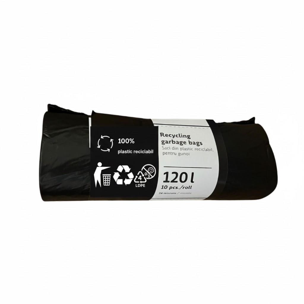 Saci menajeri, Saci Menajeri AMECO 120L (70x110 cm), 24 Microni - Plastic Reciclabil, Rola 10 Bucati - vectordirect.ro