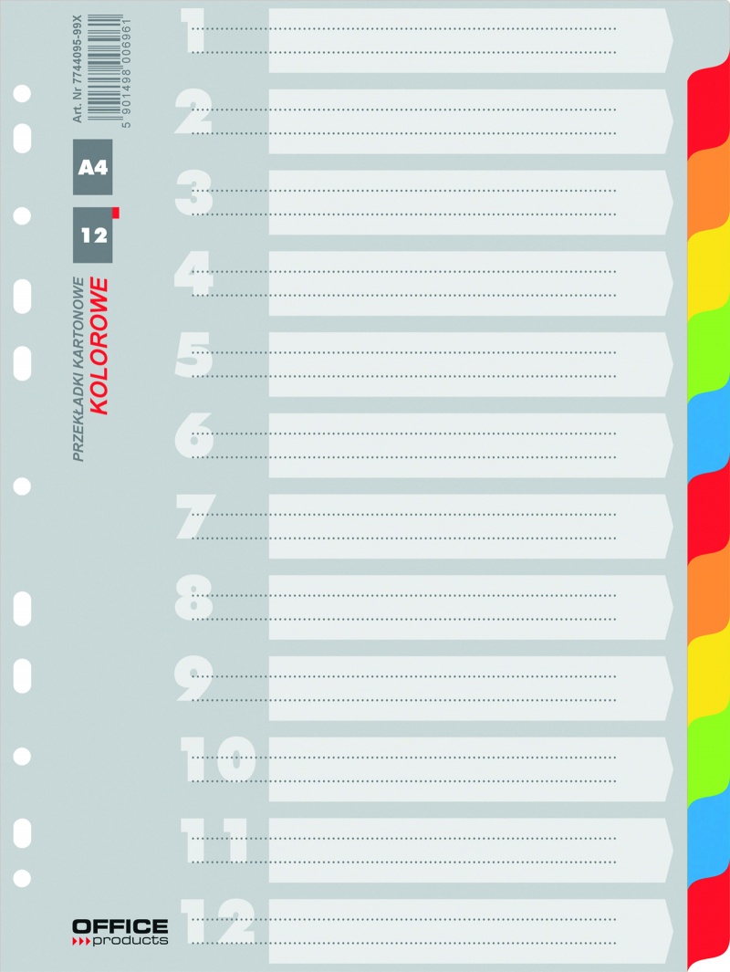 Indecsi si separatoare, Separatoare carton color, A4, 170g/mp, 12 culori/set, Office Products - vectordirect.ro