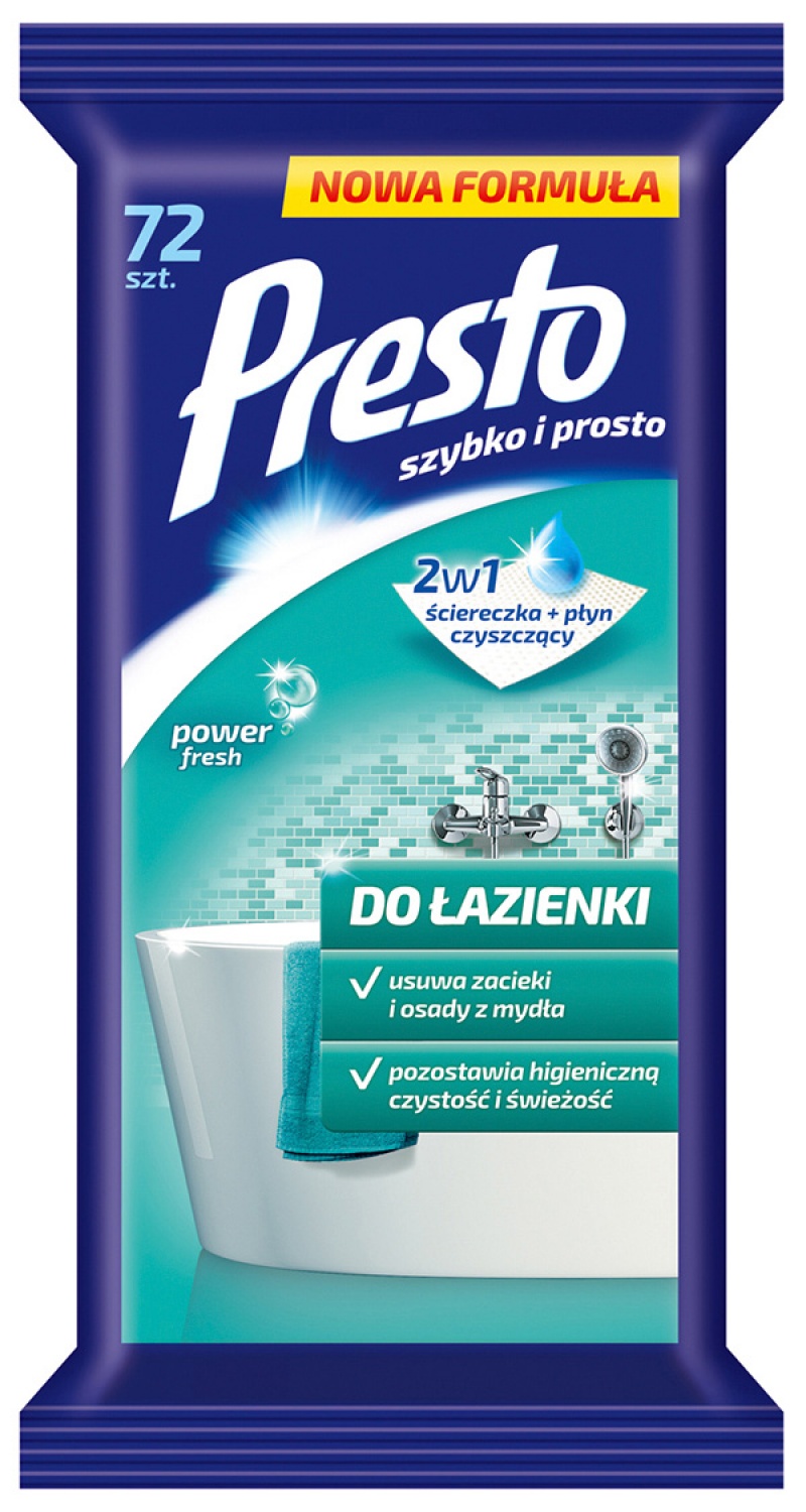 Curatare bai, Servetele umede pentru bai (obiecte ceramice),  72 buc/pachet, Presto - efect de stralucire - vectordirect.ro