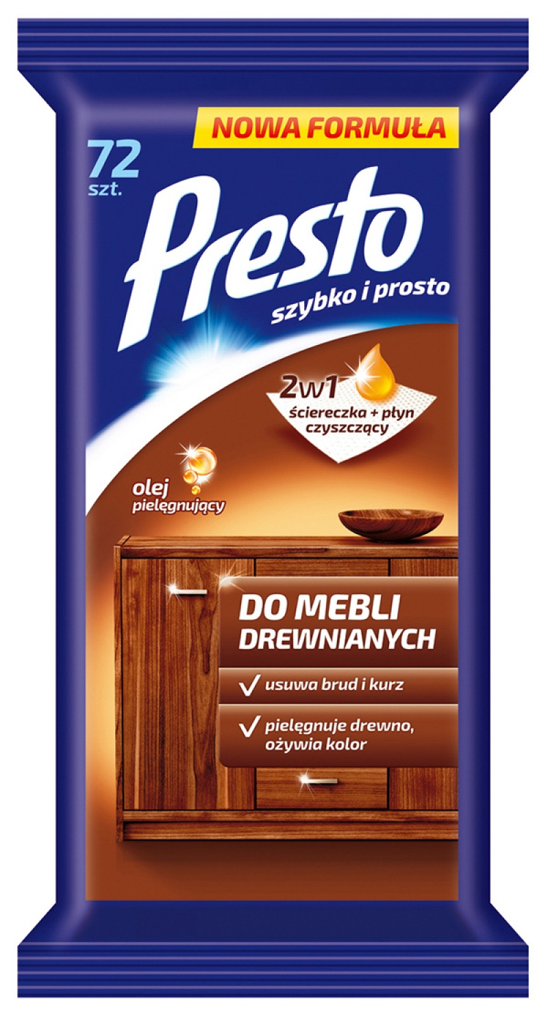 Servetele umede pentru mobilier din lemn,  72 buc/pachet, Presto - efect de stralucire