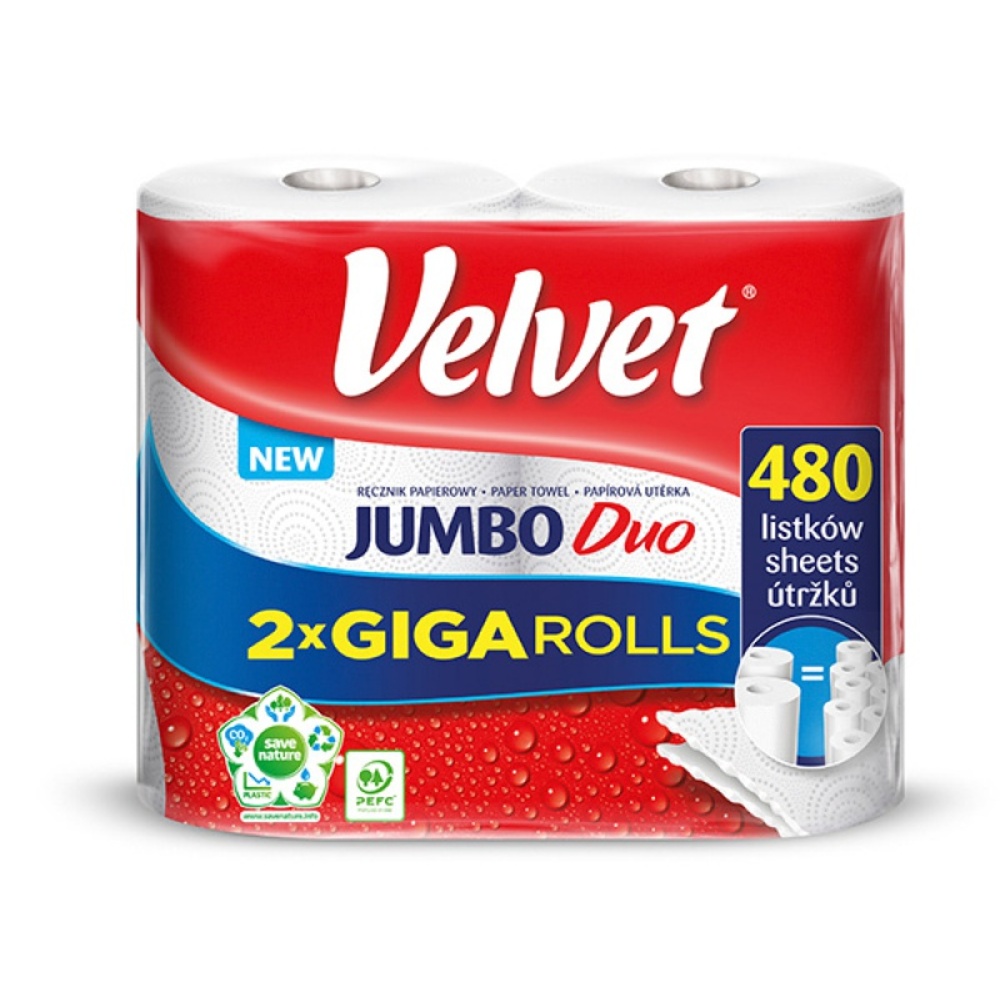 Prosoape hartie, Rola prosop bucatarie VELVET Jumbo Duo hartie alba, 2 straturi, 240 portii, 2 role/bax - vectordirect.ro