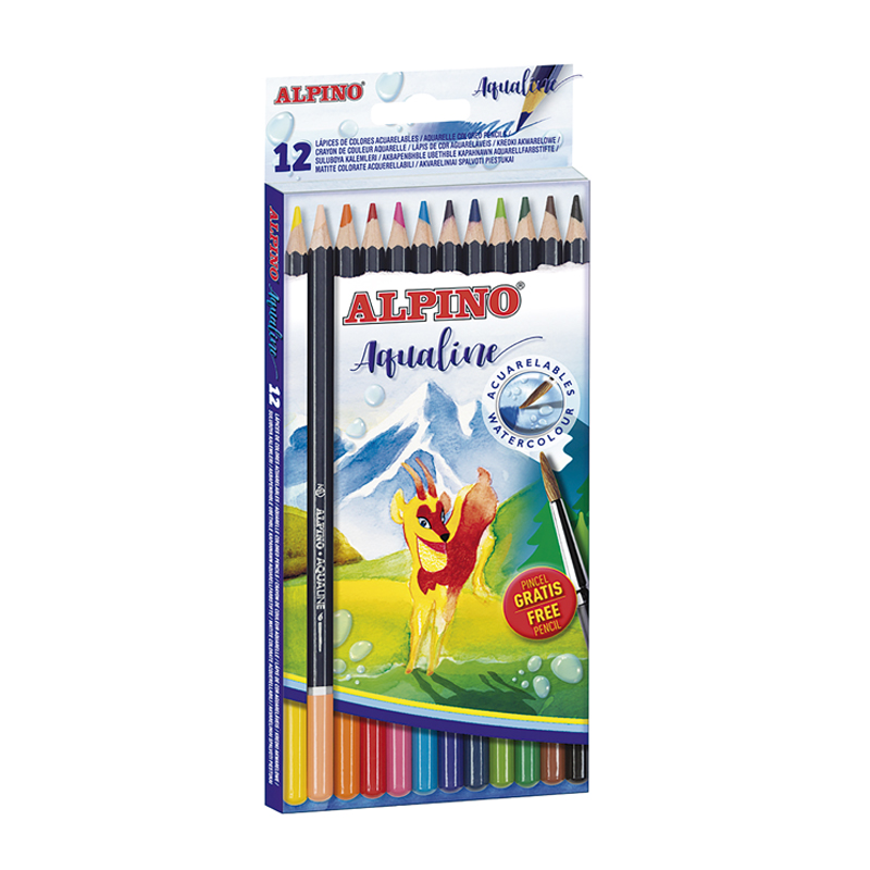 Toate produsele, Creioane colorate acuarela, cutie carton, 12 culori/set, ALPINO Aqualine - vectordirect.ro