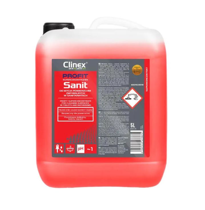 Curatare bai, CLINEX PROFIT Sanit, 5 litri, solutie superconcentrata, curatare suprafete sanitare/bai - vectordirect.ro