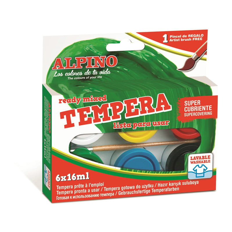 Clasa pregatitoare, Tempera lavabila, 6 culori x 16ml/cutie + pensula gratis, Alpino - vectordirect.ro