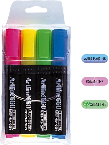 Textmarker ARTLINE 660, varf tesit 1.0-4.0mm, 4 culori/set - (YE,PK,GR,LBL)